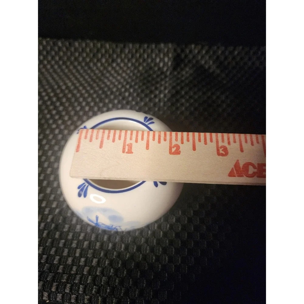 Delft Handpainted Delft Blue Ceramic Windmill Floral Candle Holder Round Mini